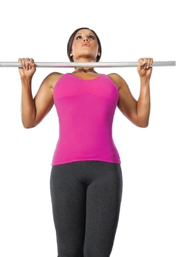 woman showing how to perform the Flex Arm Pull-Up https://get-strong.fit/Isometric-Pull-Ups/Exercises